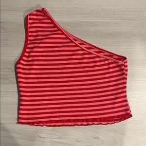 Red Striped One-Shoulder Top